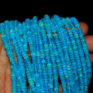Blue Ethiopian Opal Beads: 4-6mm Smooth Rondelle Strand