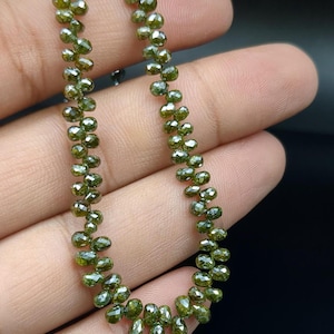100% Natural Green Diamond Briolette Beads Faceted Tear Drop Shape Diamond  Beads 3 mm Diamond Briolette Personalized Jewelry