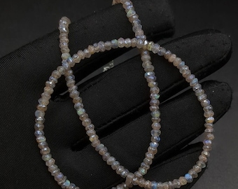 Faceted Labradorite Beaded Sterling Silver Necklace: Blue Flash Rondelle Beads