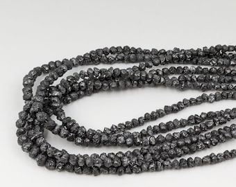 Raw Black Diamond Beads: 4-5mm Uncut Nuggets, 15 Inch Strand