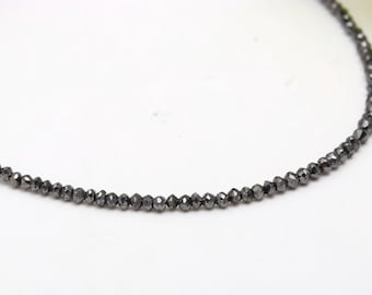 Black Diamond Rondelle Necklace: 100% Natural Faceted 3 mm Beads, Sterling Silver Clasp
