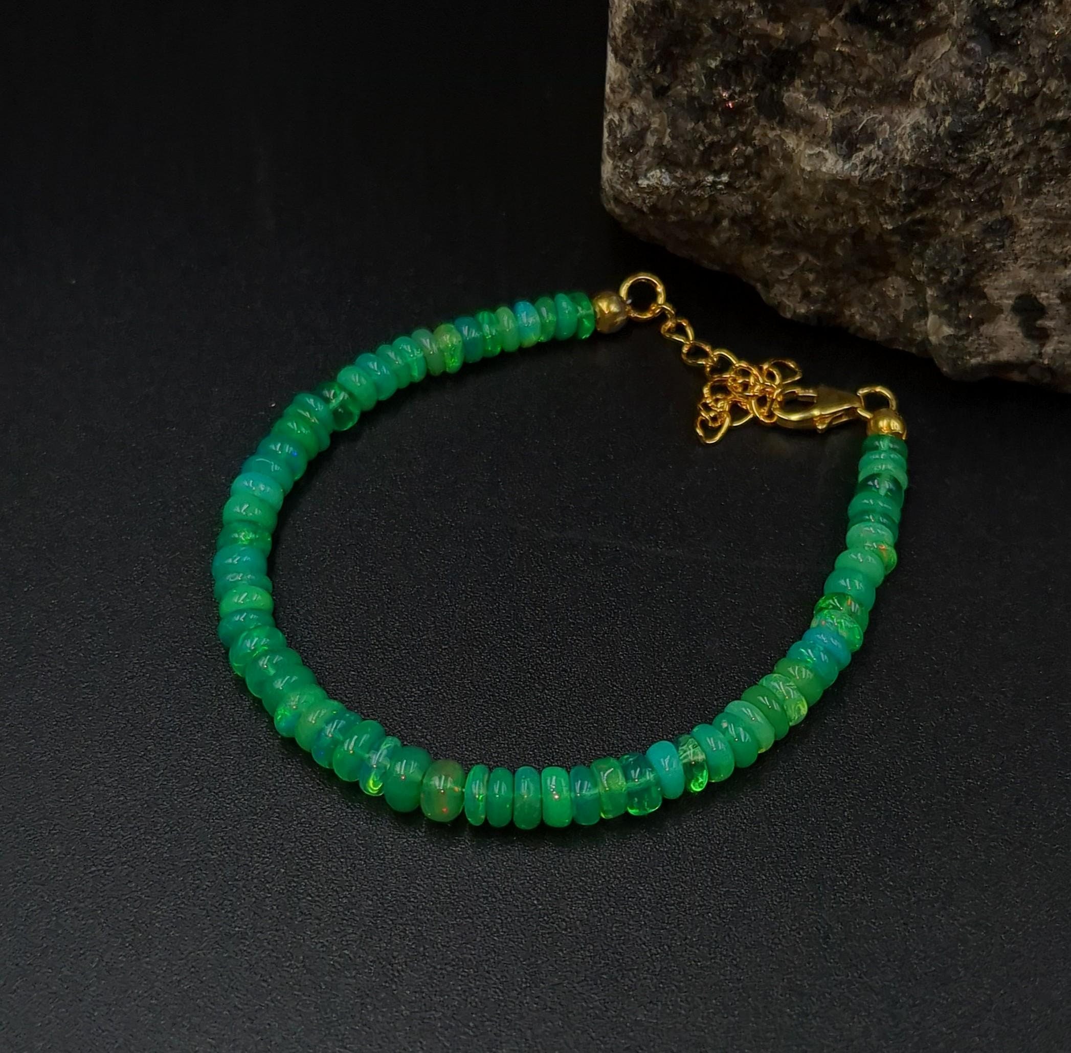 グリーンエチオピアオパールブレスレット：ハンドメイド18Kゴールド