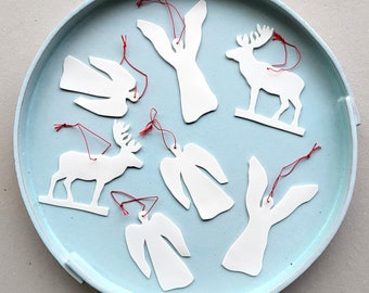 Porcelain Angel Christmas decoration, Wings up, Danish modern handmade ornaments, Ceramic Christmas tree figure, Christmas accessories