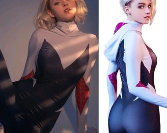 Spider Gwen Costume | Spider Gwen Stacy Cosplay Costume | Handmade Jumpsuits For Party Spider Girls Bodysuit | Halloween Costume