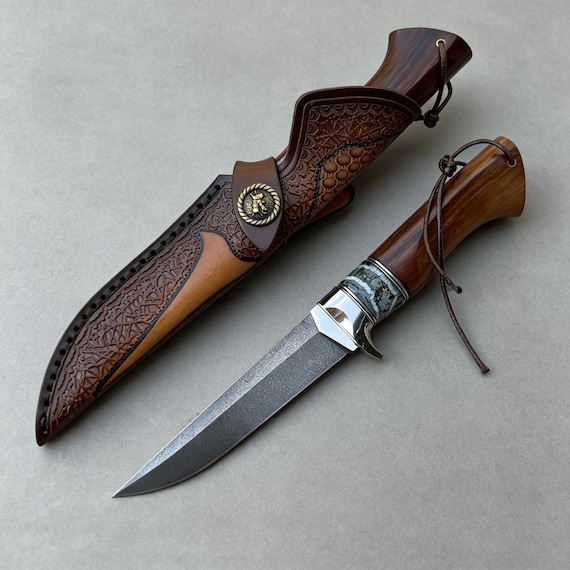 Handcrafted Outdoor Knife with Bog Oak and Mammoth Molar Handle