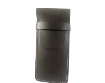 Hand-made Leather Pen Case Fountain Multi Pens Pouch Crazy Horse Leather Pen Protective Sleeve Cover – Brown