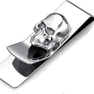 Mini Purse Stainless Steel Money Clips Money Clip Money Clip Skull (6.5 * 2.0 CM Silver)