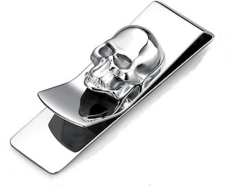 Mini Purse Stainless Steel Money Clips Money Clip Money Clip Skull (6.5 * 2.0 CM Silver)