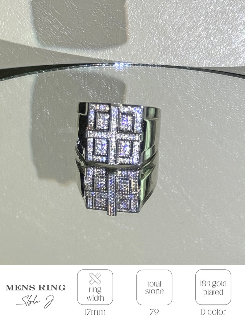 Men's Large Heavy Square Statement Pinky Ring MOISSANITE Diamond Bling