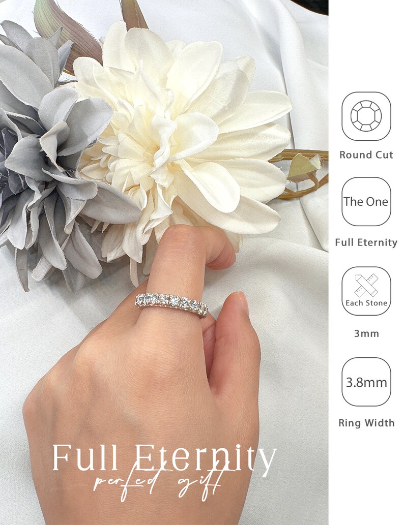 3mm Full Eternity Ring Wedding Band MOISSANITE Diamond 18K White Gold