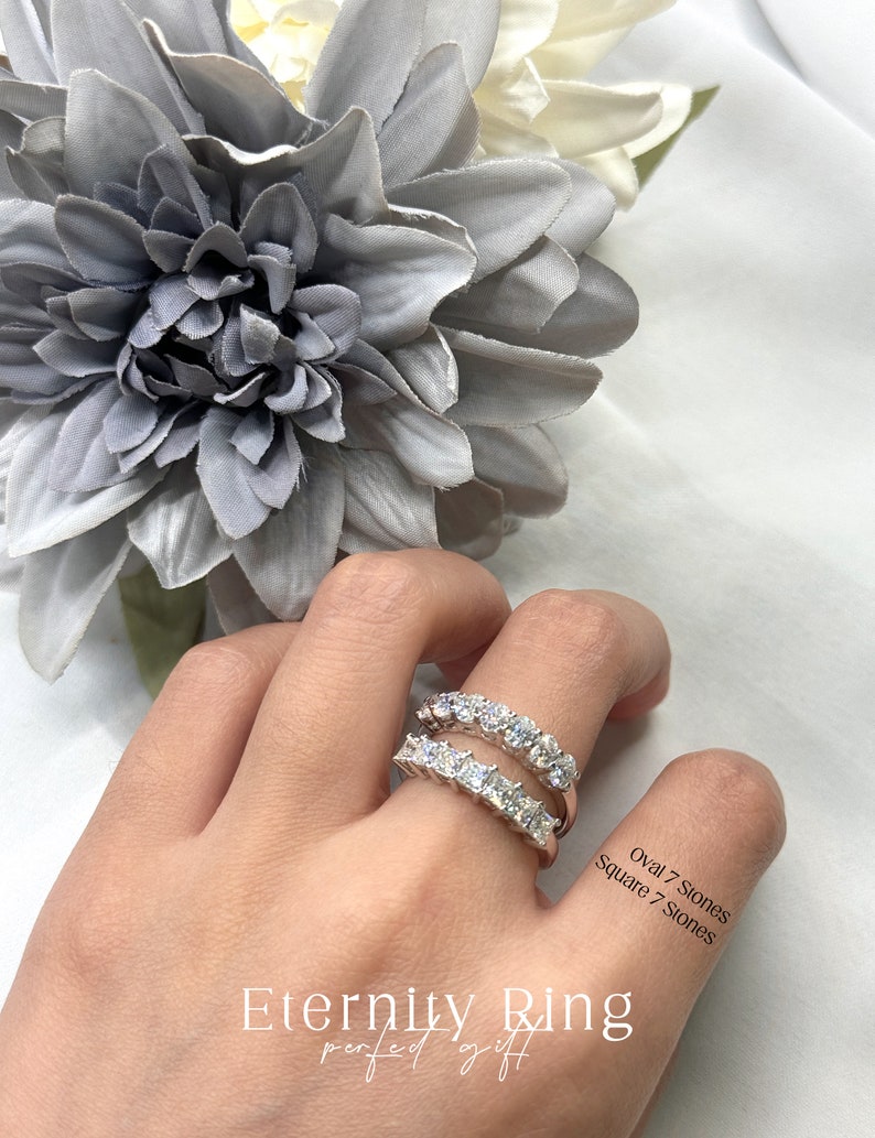 Vvs1 MOISSANITE Diamond EMERALD Cut Eternity Ring Wedding Band Stacking