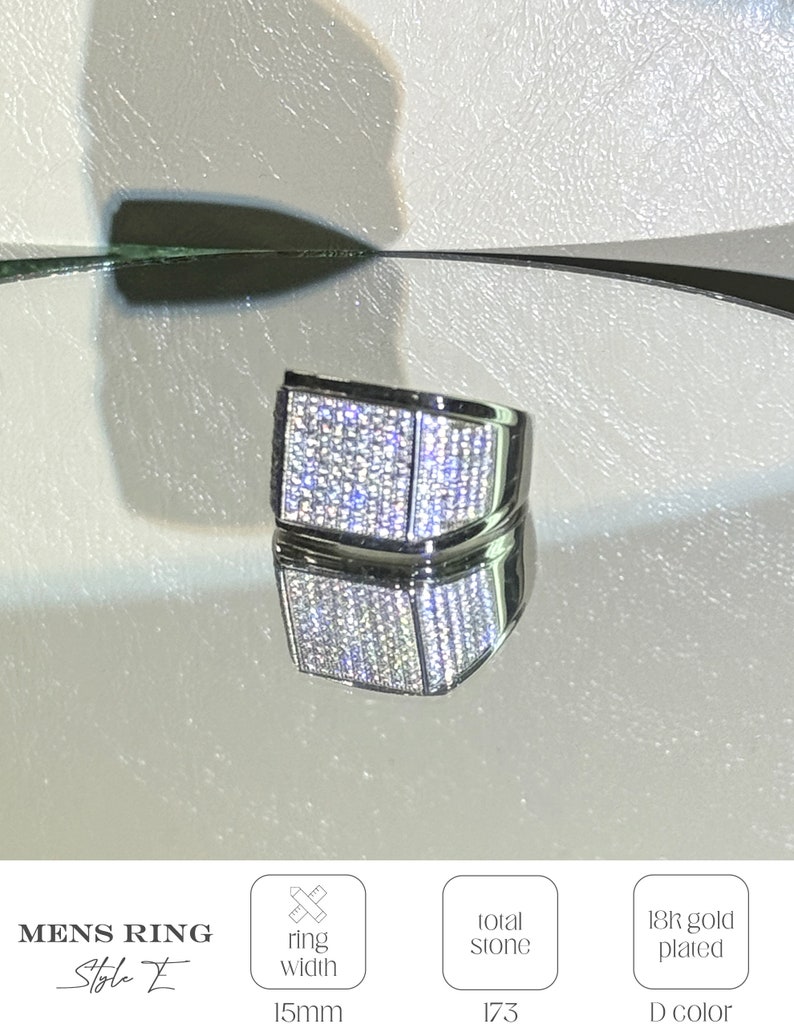 Men's Large Heavy Square Statement Pinky Ring MOISSANITE Diamond Bling