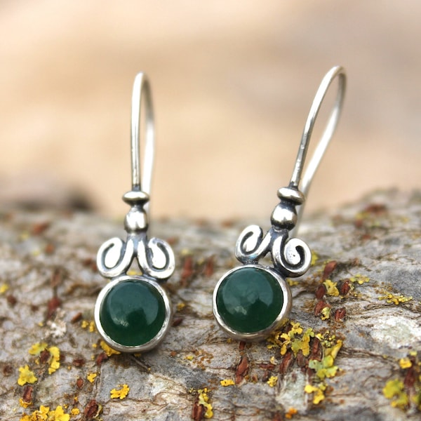 Pendientes Jade plata, pendientes medieval plata, pendientes plata antiguo, joyas jade verde