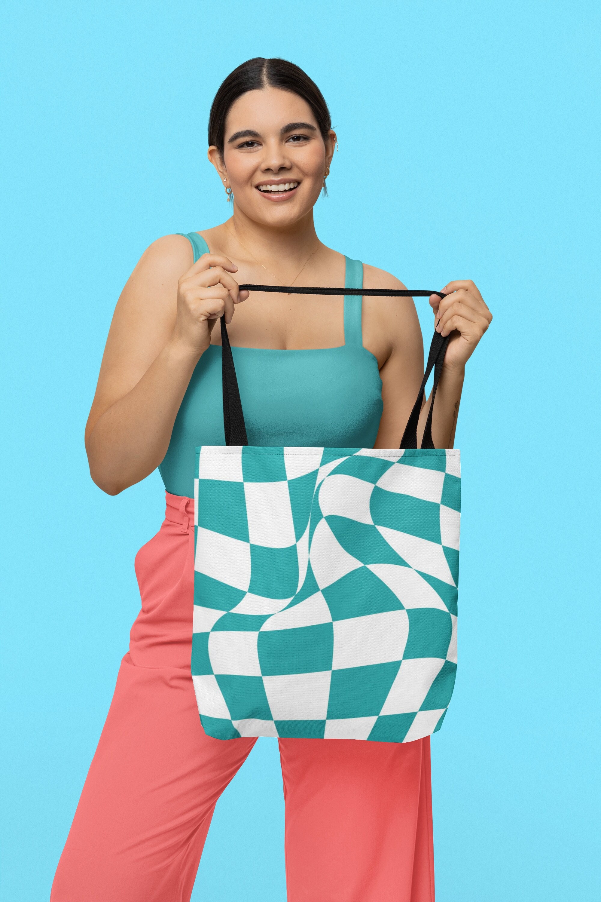 Checkered print tote sale