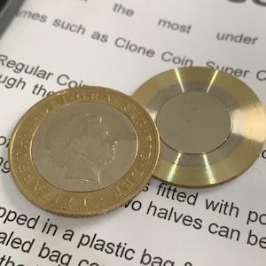 Close Up Magic Trick Coin - Split Coin Trick - Coin Thru Bag Trick - Bag 4 Life - Clone Coin - Two Pound Version
