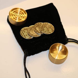 Close up Magic Coin Thru Brass Magic Trick 10p Version -  Coin Magically Penetrates thru a Solid Brass Box.