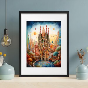 Barcelona. Print Matt Finish. Pop Art Print Watercolour Style Picture Illustration Graphic Design.