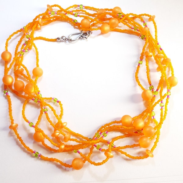 Hippie Boho Schmuck auffällige orange Wickelkette super lange Glasperlenkette zum Wickeln Hingucker Lebensfreude Gute Laune Schmuck Damen
