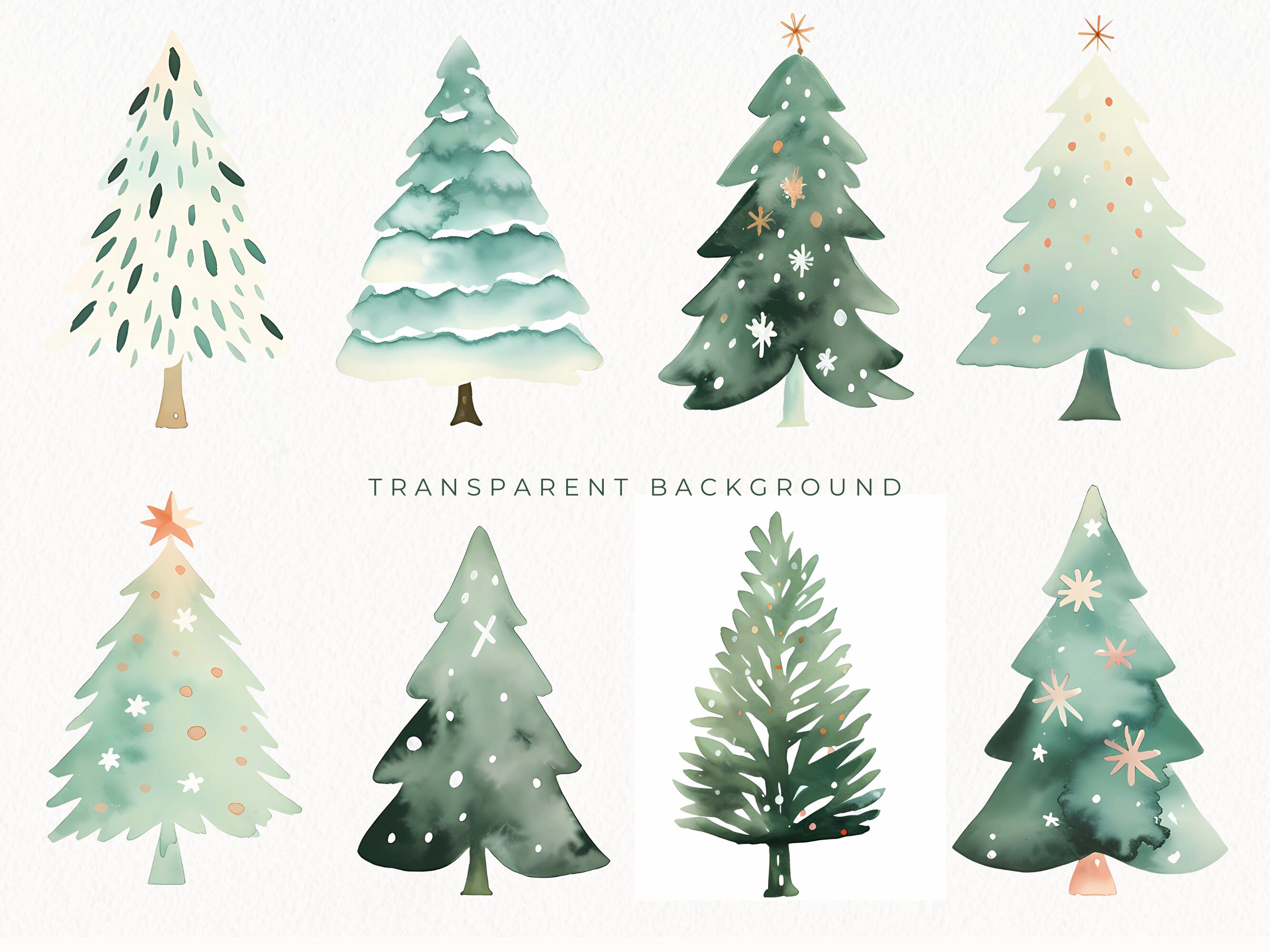 Christmas Tree Clipart, Watercolor Christmas Tree Clipart, Modern