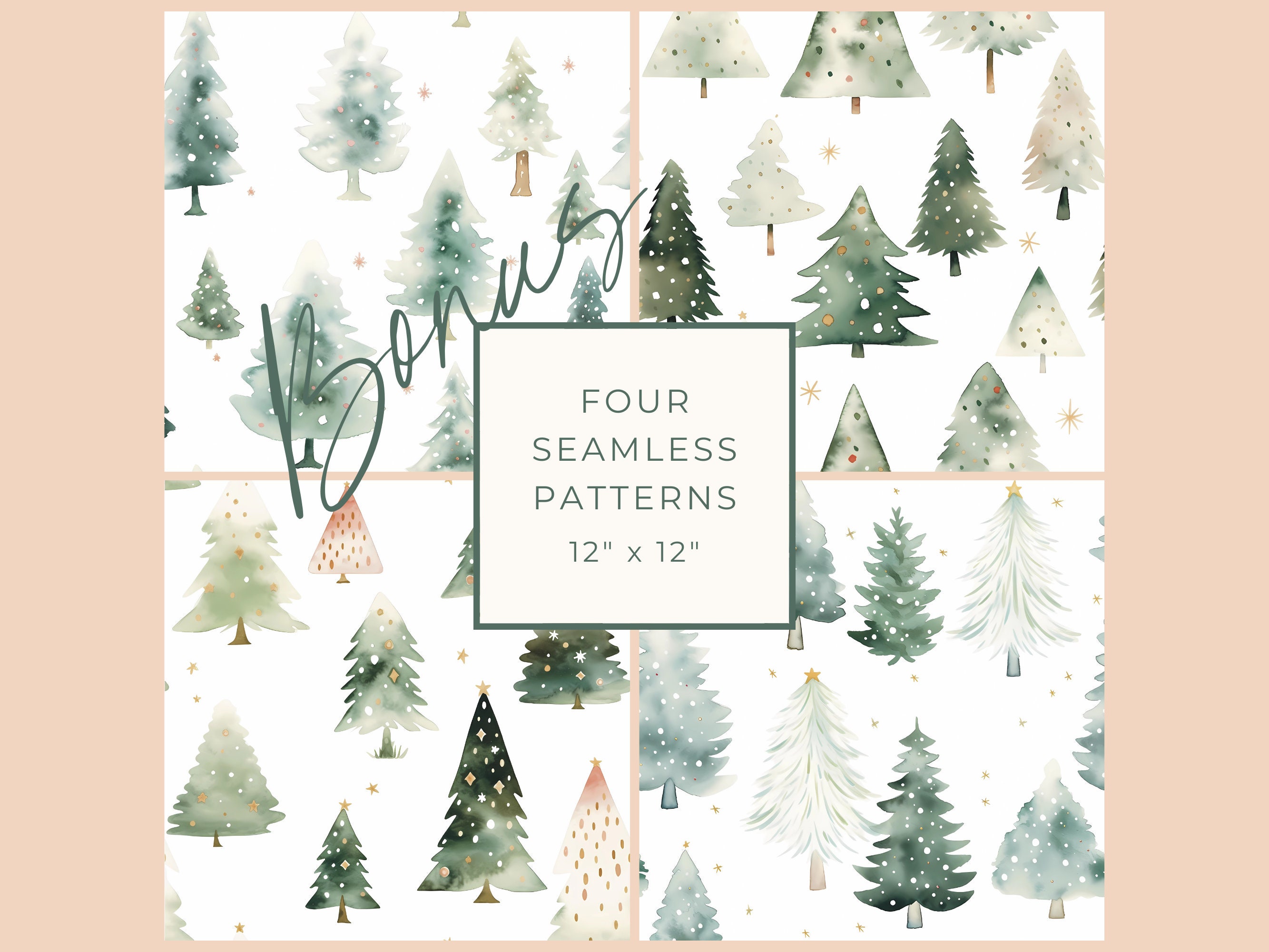 Christmas Tree Clipart, Watercolor Christmas Tree Clipart, Modern
