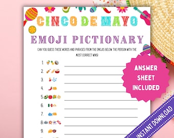 Cinco de Mayo Emoji Pictionary Game: Mexican Fiesta Party (Digital Download)
