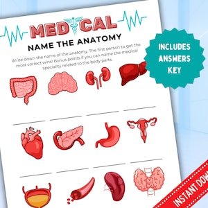 Medical Name the Anatomy | PRINTABLE Medical Game | Doctor Nurse Fun Game | Graduation, White Coat Ceremony, Retirement, Birthday, Teaching