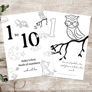 Baby Shower 123 Coloring pages, 123 baby's First book, baby keepsake, Numbers baby book game, Counting Game, Printable Baby Shower activity