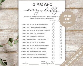 Guess Who Mommy or Daddy Baby Shower Game (PDF)