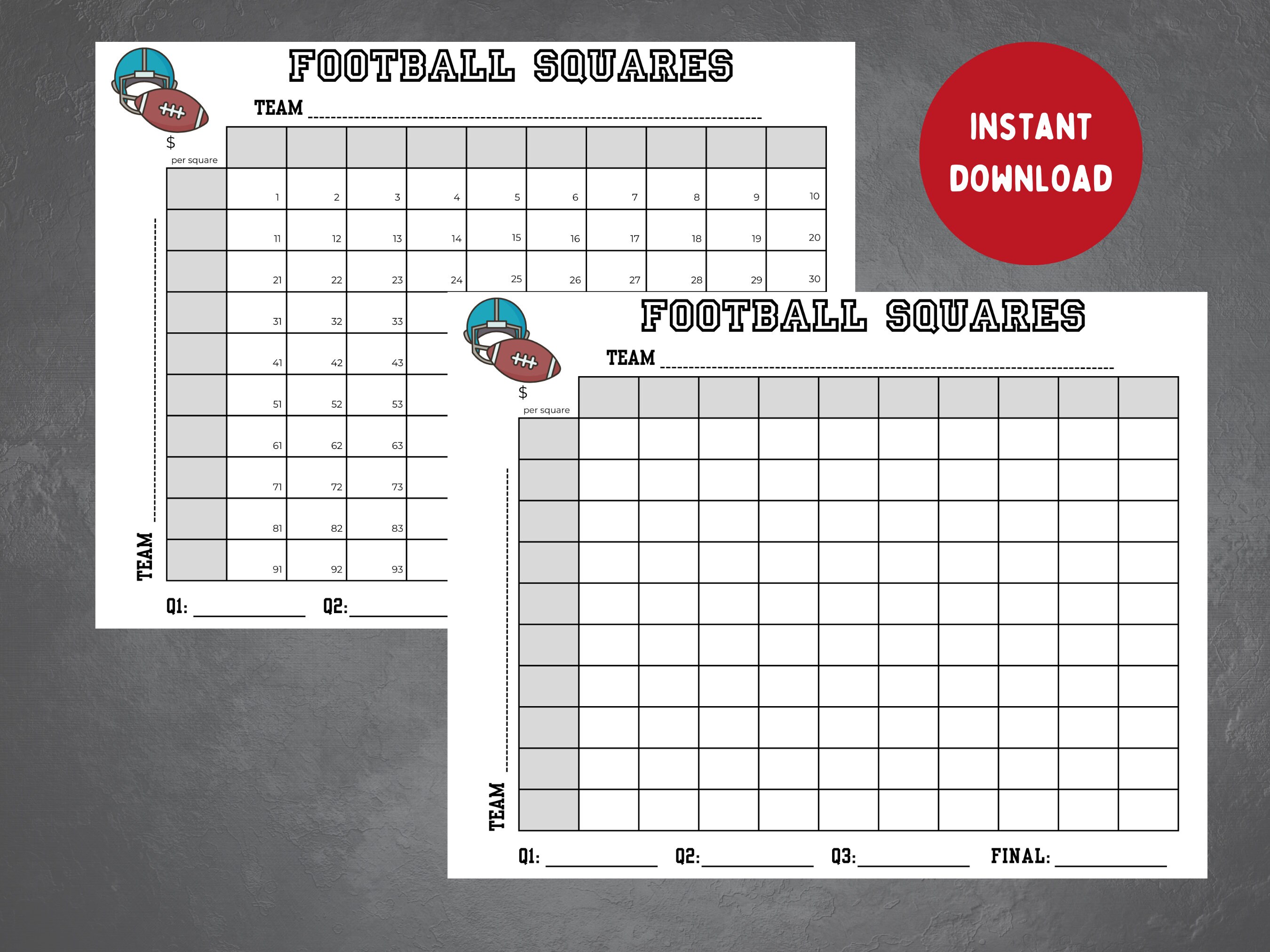 Football Squares Game Printable With Color, Football Fundraiser ...