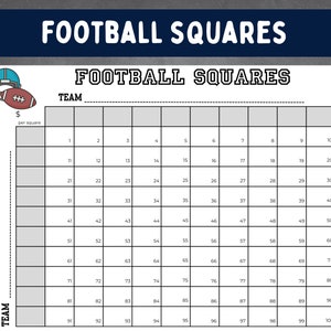 Football Squares Game Printable with Color, Football Fundraiser, Football Betting Game, Football Square Grid