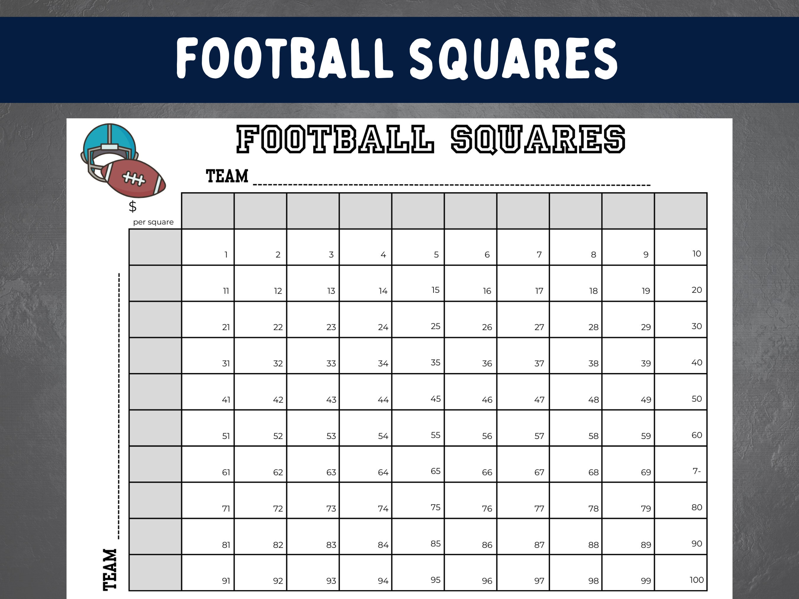 Football Squares Game Printable With Color, Football Fundraiser ...