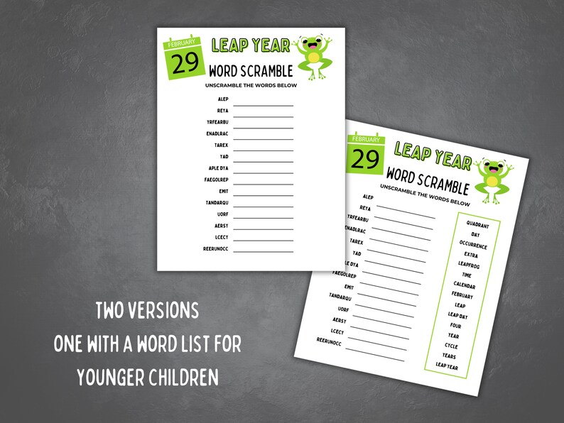 Leap Year Games Printable, Leap Year Party Idea, February 29 Classroom