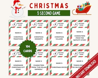 Gioco di Natale da 5 secondi / Gioco di Natale stampabile / Gioco per feste di Natale / Gioco di Natale per adulti e famiglie / Quiz di Natale /