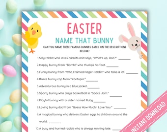 Easter Bunny Trivia Game: Name That Bunny, Family Fun (Digital Download)