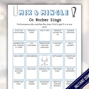 Coworker Bingo Cards Printable, Office Party Game, Employee Bingo Game, Workplace Find Someone Who Bingo, Work Team Building Activity