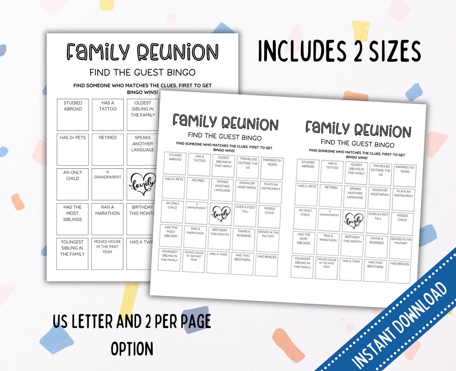 Family Reunion Bingo Game | Family Reunion Find the Guest Bingo ...