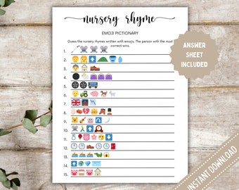 Nursery Rhymes Emoji Pictionary Game: Baby Shower Activity (PDF)