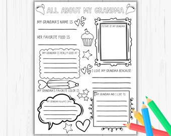 Fill In The Blanks | All About Grandma | Mothers Day Printable Questionnaire | Gift For Grandma | Grandma Printable | Mother's Day Gift