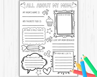 All About My Mom Fill In The Blank | Instant Download | Mothers Day Activity | Grandmother Mothers Day Gift | Mother's Day Questionnaire