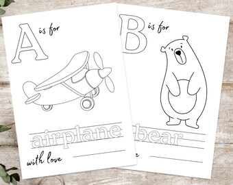 52 Pages ABC Baby Shower Coloring Book, Baby's First ABC Book,Bears Theme Alphabet Book,Baby Shower Game Or Activity,Printable PDF