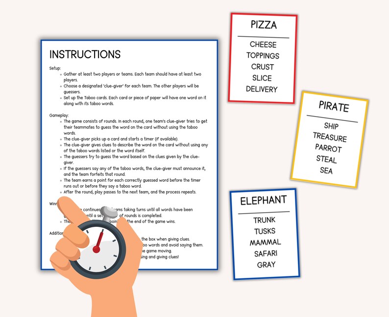 Kids Taboo Game, Printable Taboo Game for Kids, Family Card Games, Kids Forbidden Words - Etsy