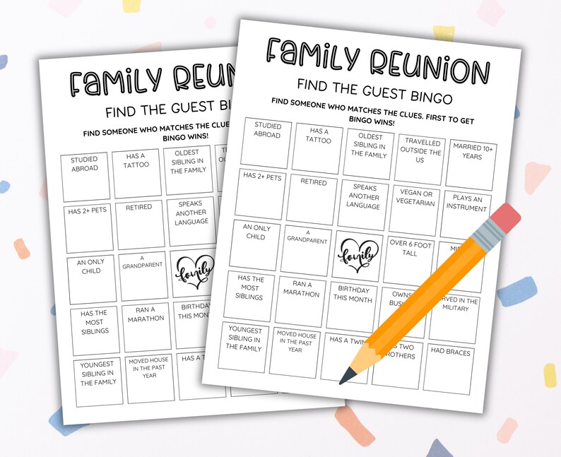 Family Reunion Bingo Game | Family Reunion Find the Guest Bingo ...
