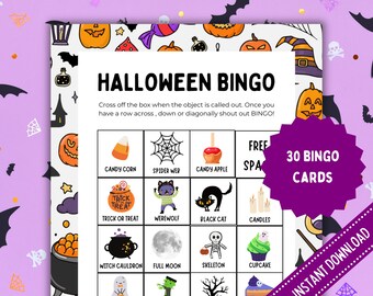 Halloweenbingo, 30 Halloween-bingokaarten, Halloween-activiteit, Halloween-feestspel voor kinderen, Halloween-klasactiviteit, Leuke Halloween-bingo