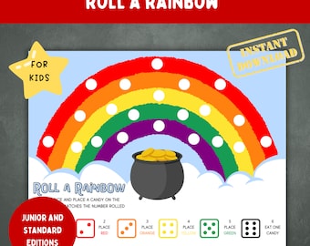 St. Patrick's Day Games, Roll A Rainbow, Printable, Party Game, Instant Download