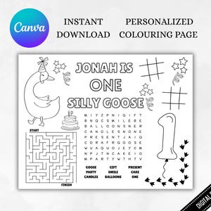 Silly Goose Birthday Coloring Page: Kids Party Activity (Digital Download)