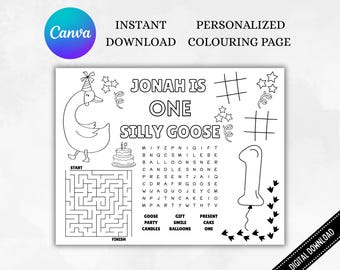 One Silly Goose Coloring Sheet Template | Editable Goose 1st Birthday Printable Activity & Decor Coloring Sheet