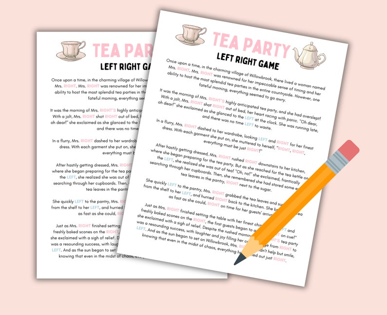 Tea Party Left Right Game: Printable Party Activity (digital Download ...