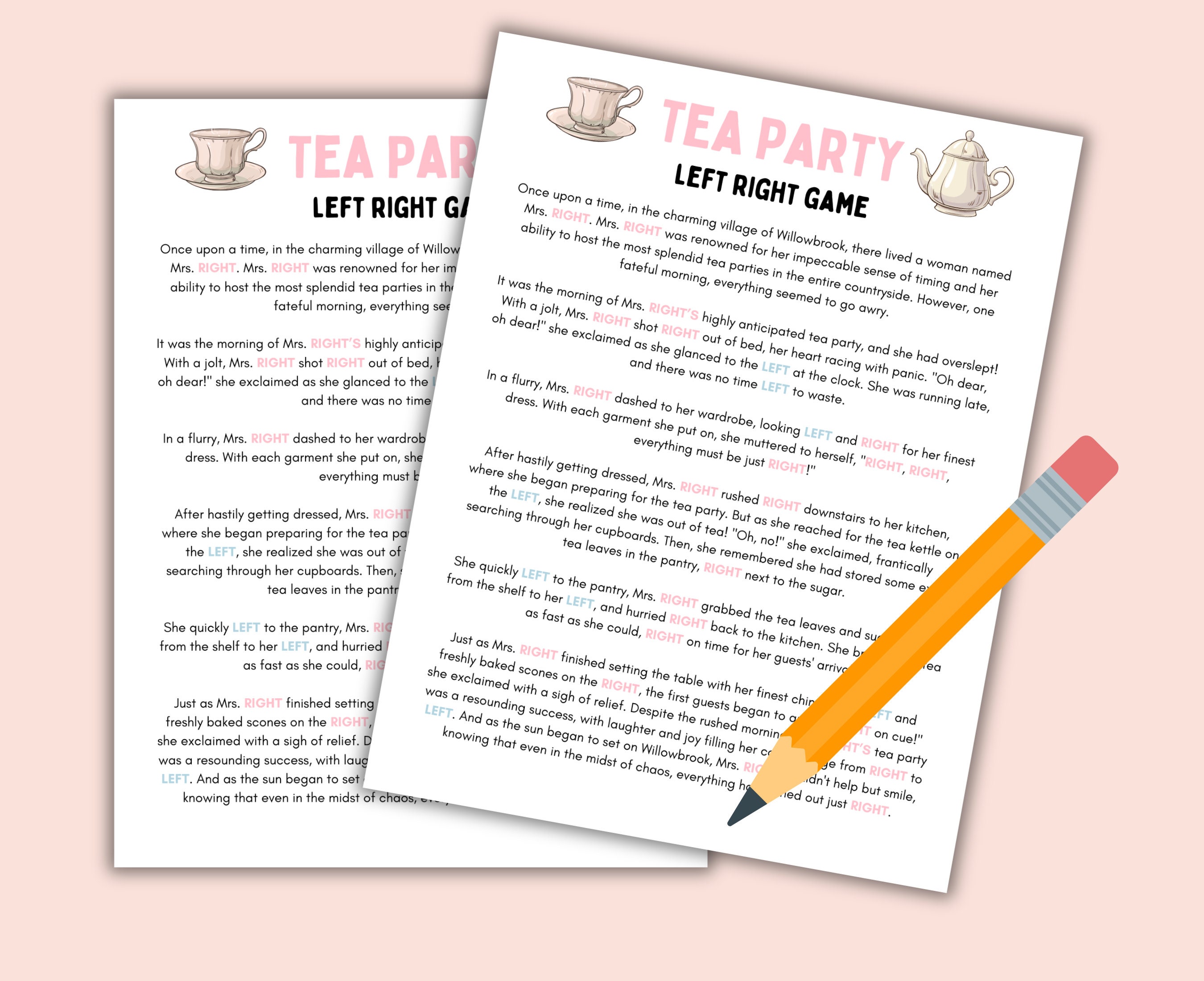 Tea Party Left Right Game | Tea Party Games Printable | Tea Party ...