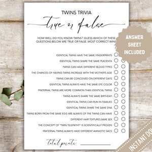 Twins Trivia True or False Baby Shower Game (PDF)