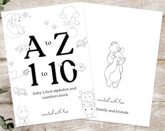 ABC 123 Baby Shower Coloring Book, Digital Download, Educational Animal Alphabet Coloring Pages, Baby Shower Activity, Gift Idea, Printable